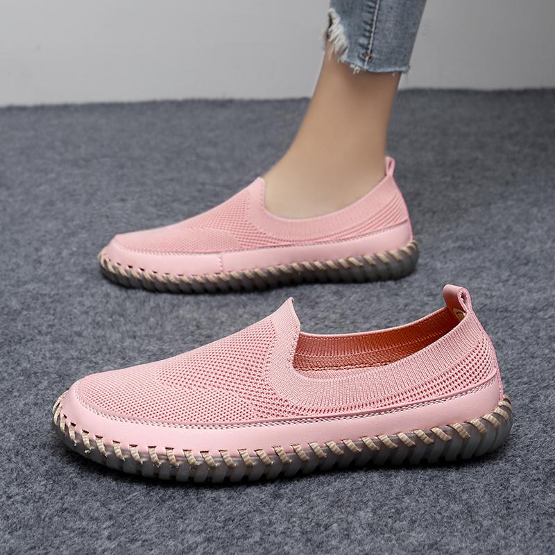 Women's Handmade Mesh Sneakers Slip On Loafers Breathable Casual Shoes Flats Summer