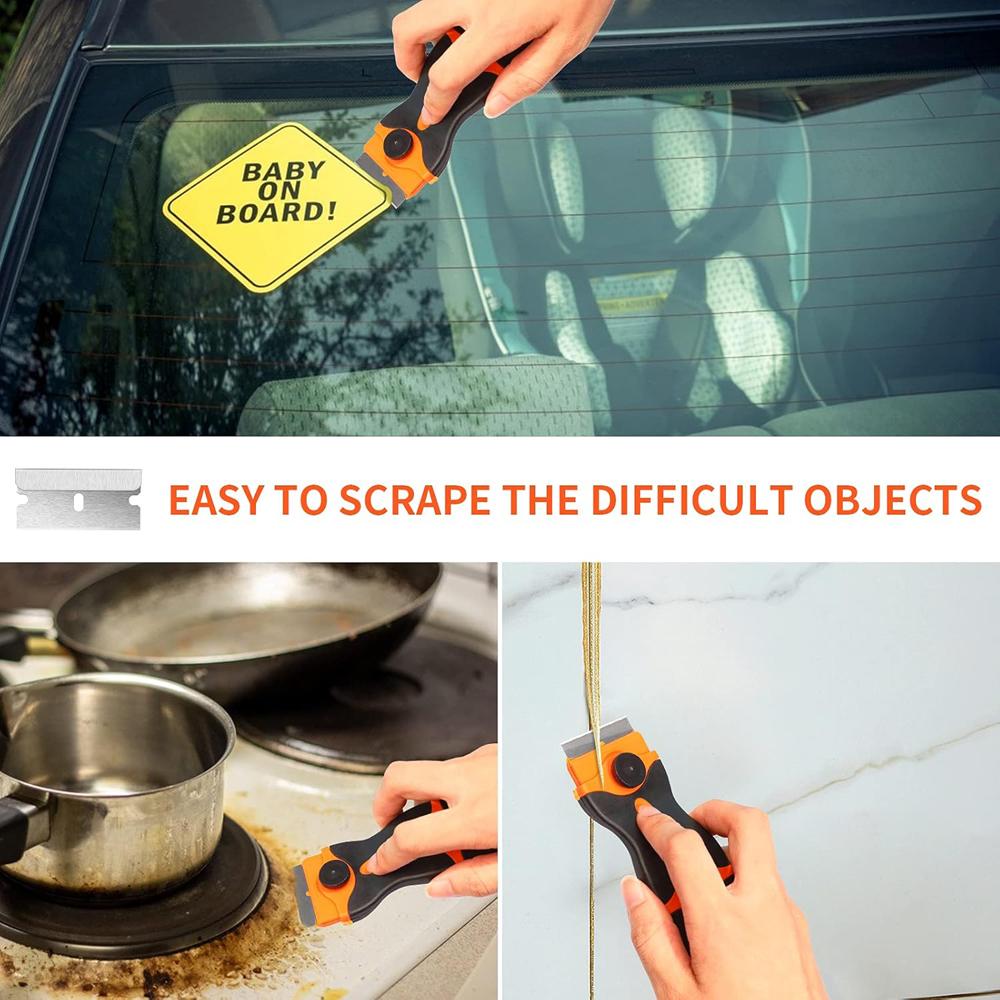 Plastic & Metal Razor Blade Scraper, Window Glass Cleaner, Vinyl Film & Adhesive Remover Tool for Car Home Clean Scraper Tool