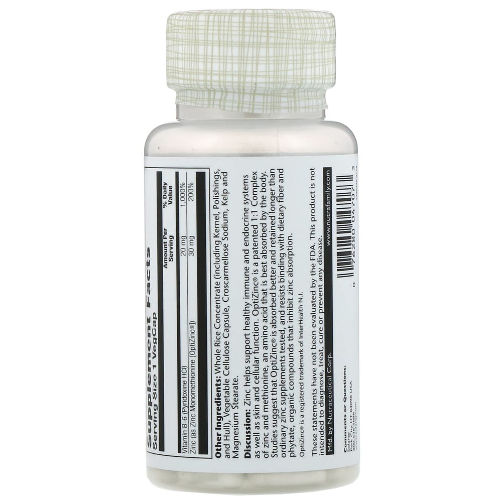 Solaray OptiZinc 30mg VegCaps, 60 Counts