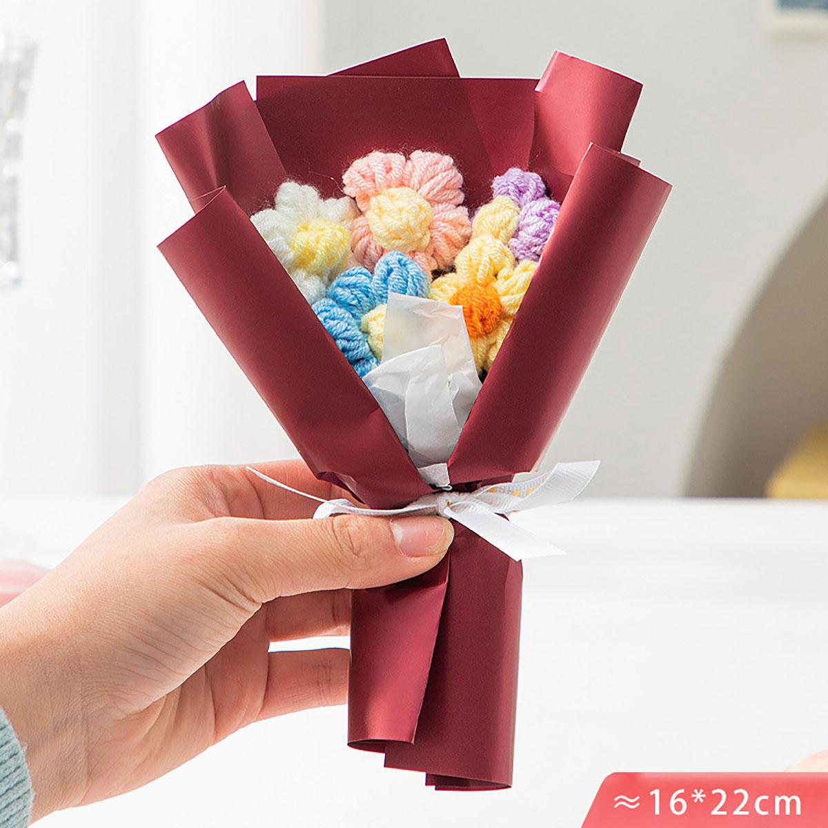 

Креативный мини-букет из вязаных цветов, букет из шерстяных цветов, цветочное украшение красный