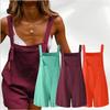 Damen Unifarbene Knöpfe Hosenträger Lässige Kurze Overalls