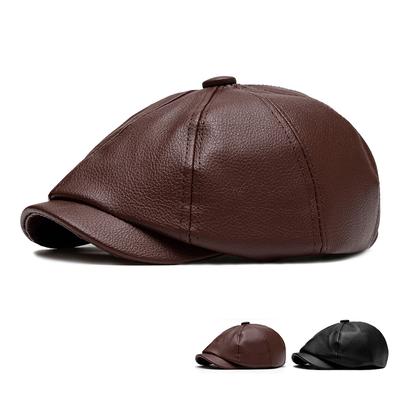 Otoño Invierno Hombres Terciopelo Cálido Boina de Cuero Gorra Octogonal Gorra de Papá