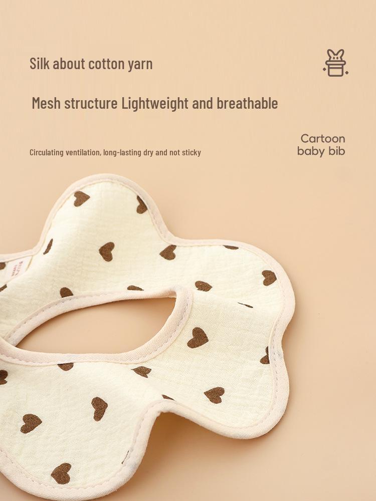 Waterproof Crêpe Fabric Baby Bib - Petal Design, Cotton Autumn/Winter Model for Newborns and Infants.