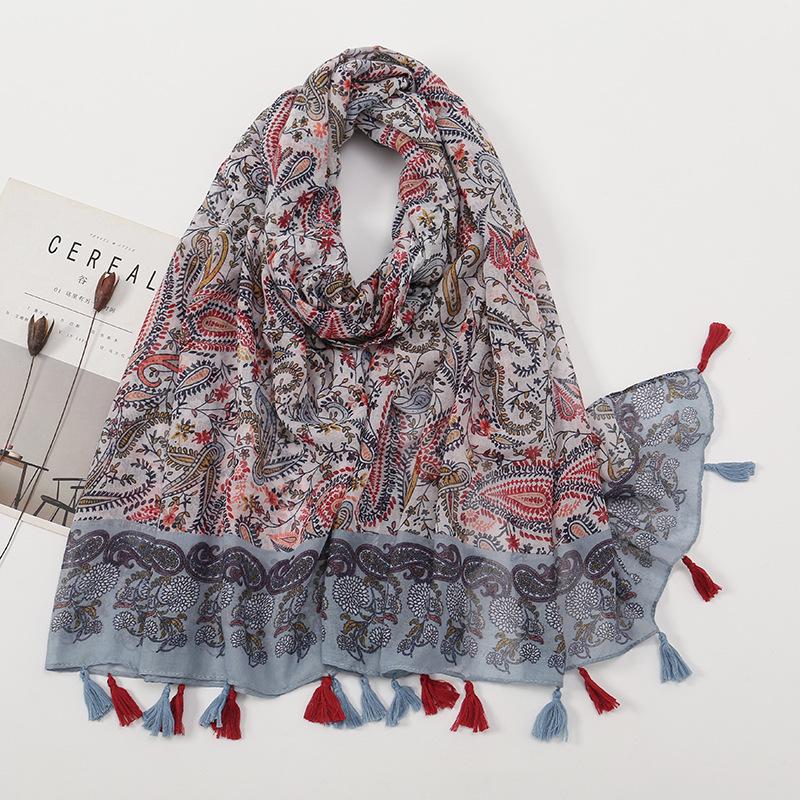 

Ретро Морі Дівчина Японський Літературний Бавовняно-Льняний Шаль з Китицями - Універсальний Сонцезахисний Шарф з Принтом Печворк 180*90cm