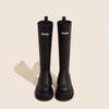 2025 New Thick-soled Soft Leather But Knee Women's Boots Widened Long Knight Boots Heightened Versatile Letter Martin Boots
