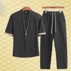 Chinese Style Summer Cotton and Linen Shirt Suit Men's Retro Button Embroidered Linen Short-sleeved Shirt and Trousers Two-piece Set