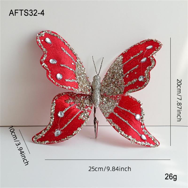 Bruchfeste Samt Schmetterlingsdekorationen für Weihnachtsbaum 25 cm Glitzernde Flügel Innen Außen Festival Partyzubehör