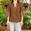 ZANZEA Women Casual V-Neck Loose 3/4 Sleeve Retro Blouse