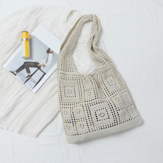 Women Shoulder Bag Wide Straps Large Capacity Solid Color Handbag Commuting Style Decorative Knitting Shoulder Bag