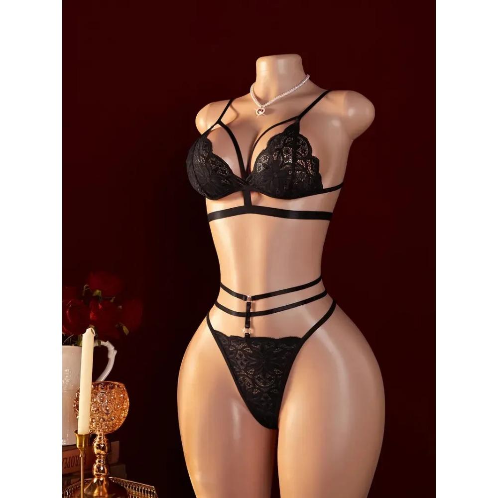S-XXL Women Sexy Lace Mesh Bra Sheer See Through Design Elastic Straps Lingerie Set