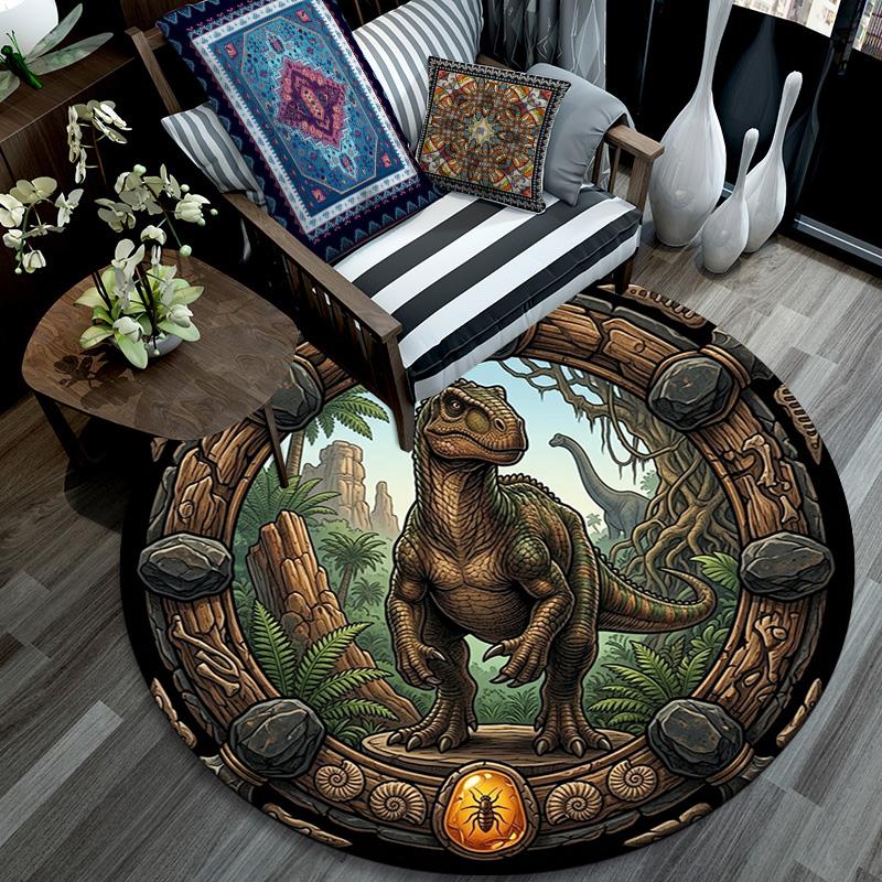 Prehistoric Jungle Adventure Round Area Rug Under Office Chairs Bedroom Living Room Home Decor