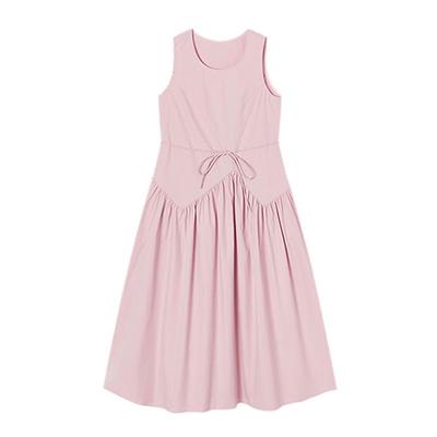 Xiangying French Style Cotton Sleeveless A-Line Midi Dress