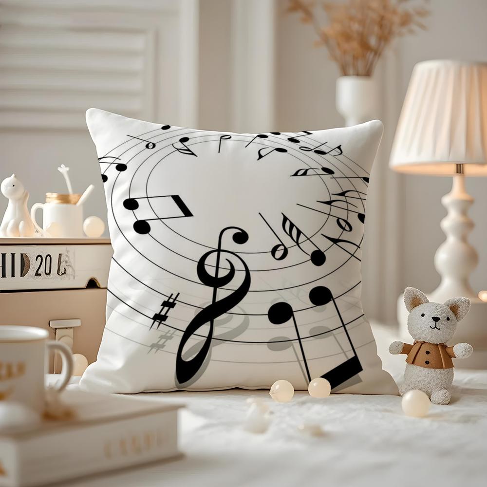 Sheet Music Printing Cushion Cover Antidustmite Pillowcase Invisible zipper silky short plush Sofa cushion cover