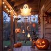 Glow-in-the-Dark Ghost Halloween Wind Chime with Pumpkin Bell Accents Spooky Hanging Ornament for Outdoor Porch Garden Yard Decor