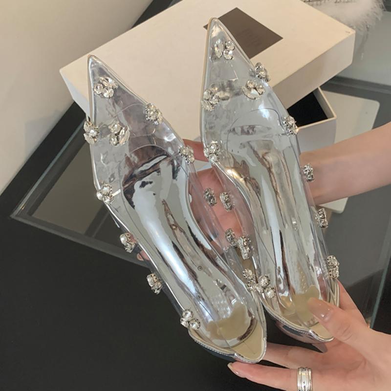 Fashion Eilyken Spring Crystal PVC Transparent Women Pumps Fashion Pointed Toe Square Low Heels Sandals Elegant Ladies Shoes