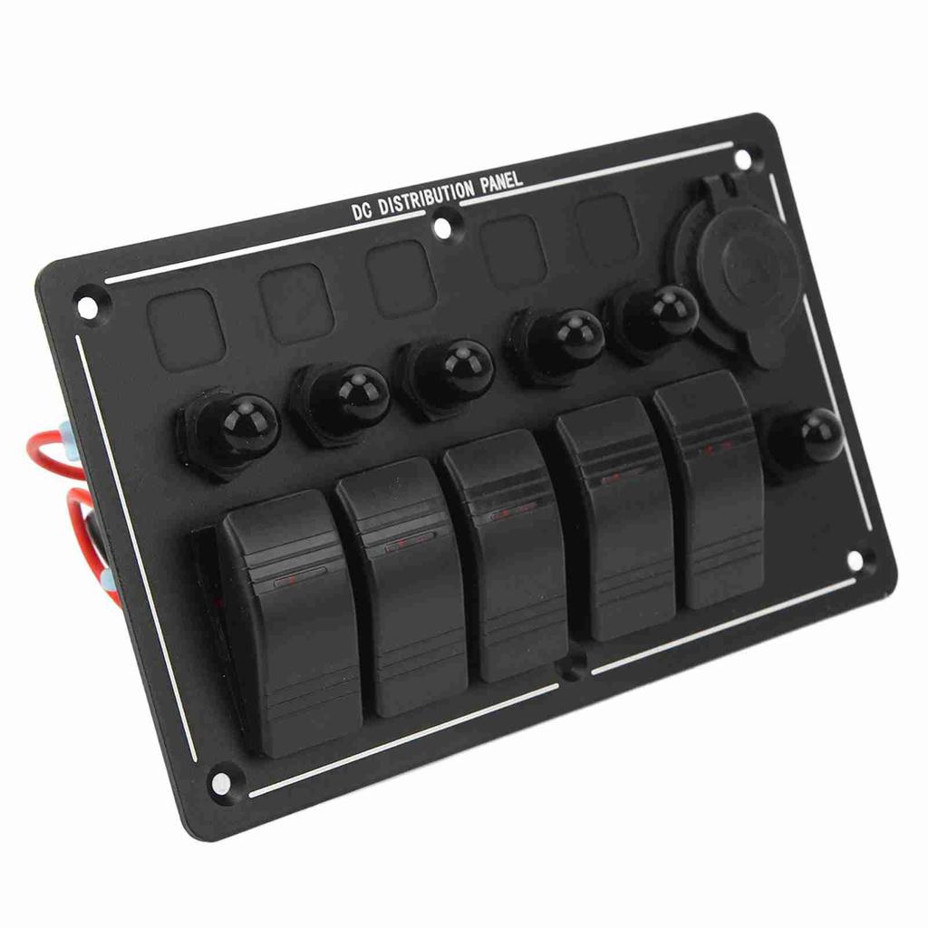5 Gang Toggole Switch Panel 12‑24V On Off Aluminum Red LED Indicator for Car Truck RV Yacht UTV