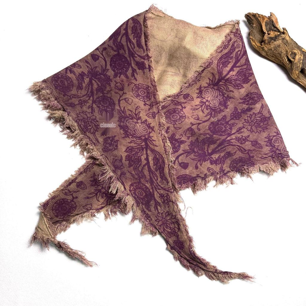 Bensu Jiuyi's Vintage Sand-Washed Double-Yarn Pure Cotton Triangle Scarf: Wear as Headband, Bandeau, or Butt Curtain.