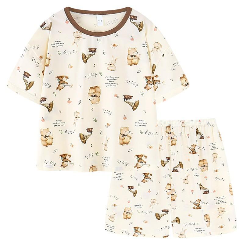 Conjunto de Pijama de Algodón Lyocell de Manga Corta para Niños Niñas Ropa de Dormir Ropa para el Hogar Clase A Cómodo