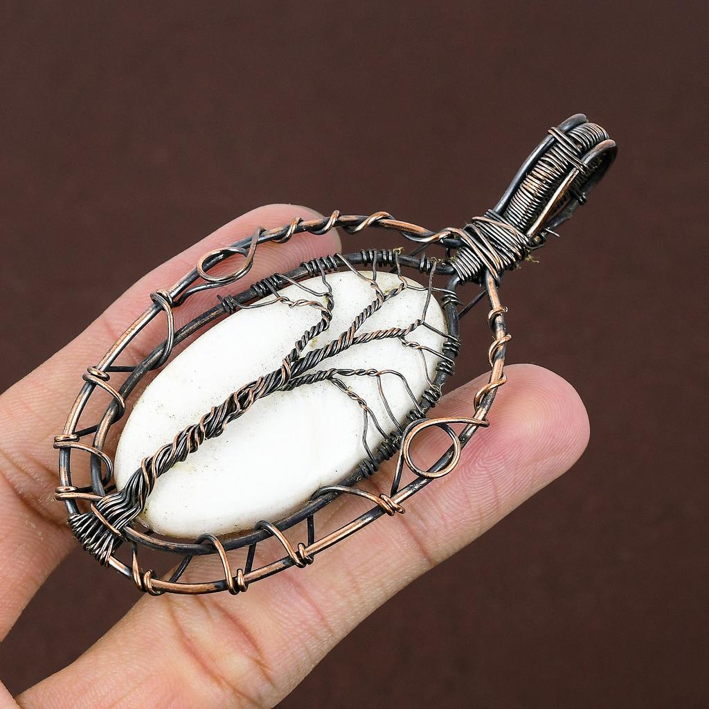 Scolecite Handmade Copper Wire Wrap Tree Of Life Pendant 3.35" L0B77