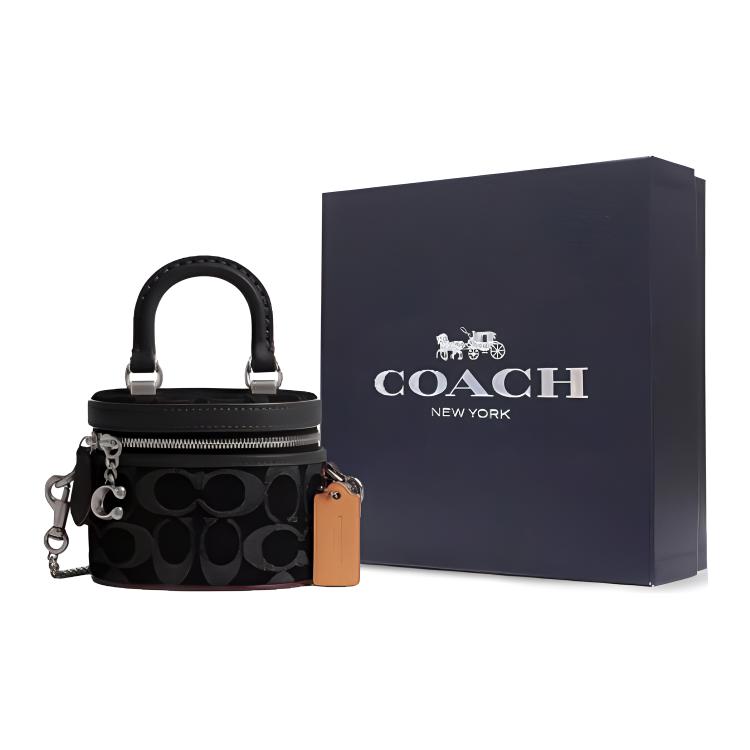 Coach Sac à Bandoulière Mini Iconique en Denim avec Fermeture Éclair Trail 12 Sacs à Main pour Femmes Noir CT097-LHBLK