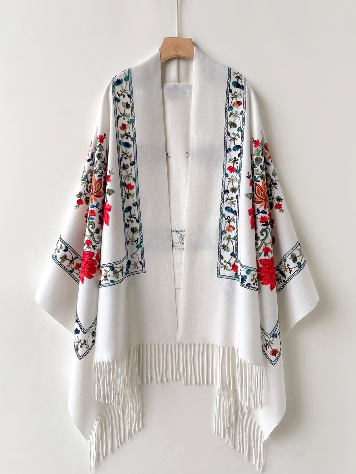 Winter Warmer Kaschmirschal für Damen Bestickte Pashmina Decke Dickes Schultertuch Wickeltuch Modischer Nackenwärmer Bufanda Echarpe gray