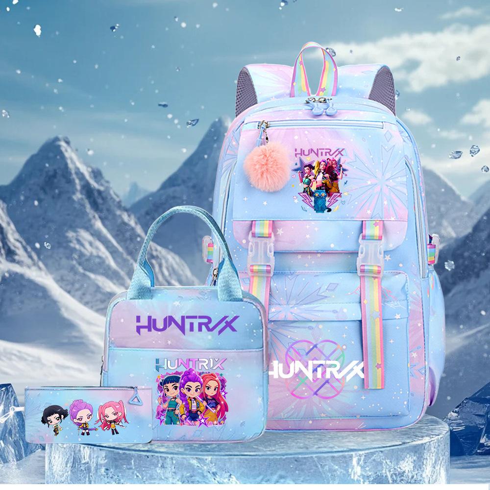 3 Peças/conjunto Mochila Fofa Estampada de Anime Kpop Bolsa de Viagem de Grande Capacidade para Adolescente Menina Menino Mochila Escolar Presente para Criança Rucksack