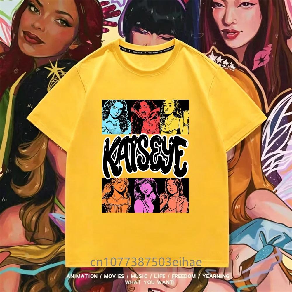 Girls Graphic Tshirt Suitable for Children Featuring KATSEYE Print Design Casual Short Sleeves Crew Neck