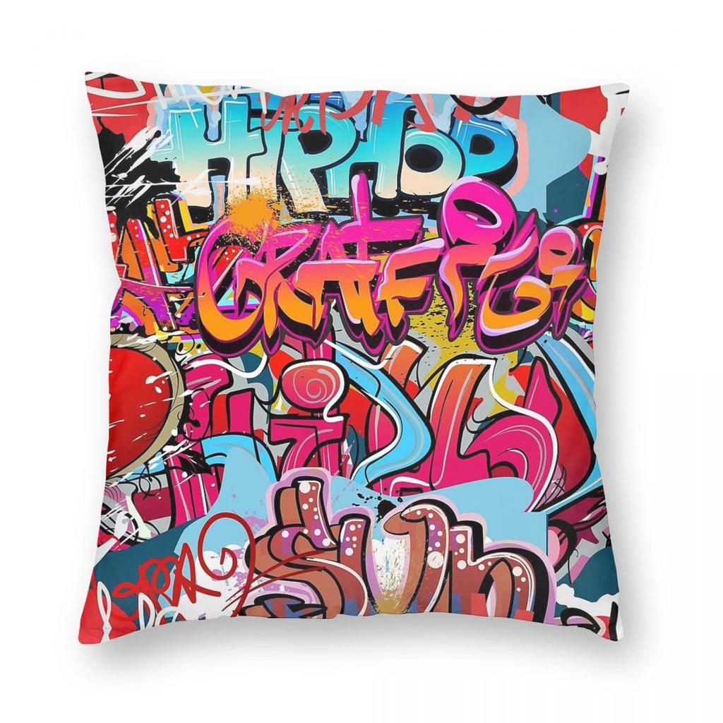 Graffiti Hip Hop Square Pillowcase Polyester Linen Velvet Pattern Zip Decor Throw Pillow Case Sofa Seater Cushion Cover 45X45