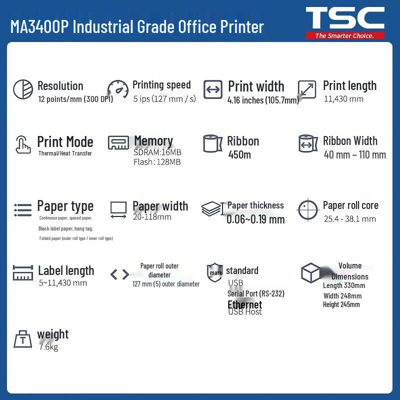 TSC MA3410P Industrial Label Printer CN plug (adapter included)