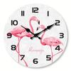 1pc Round Wooden Wall Clock, Two Pink Flamingo Patterns and Arabic Numerals Design Wall Clock, Silent Clock, for Living Room Bed