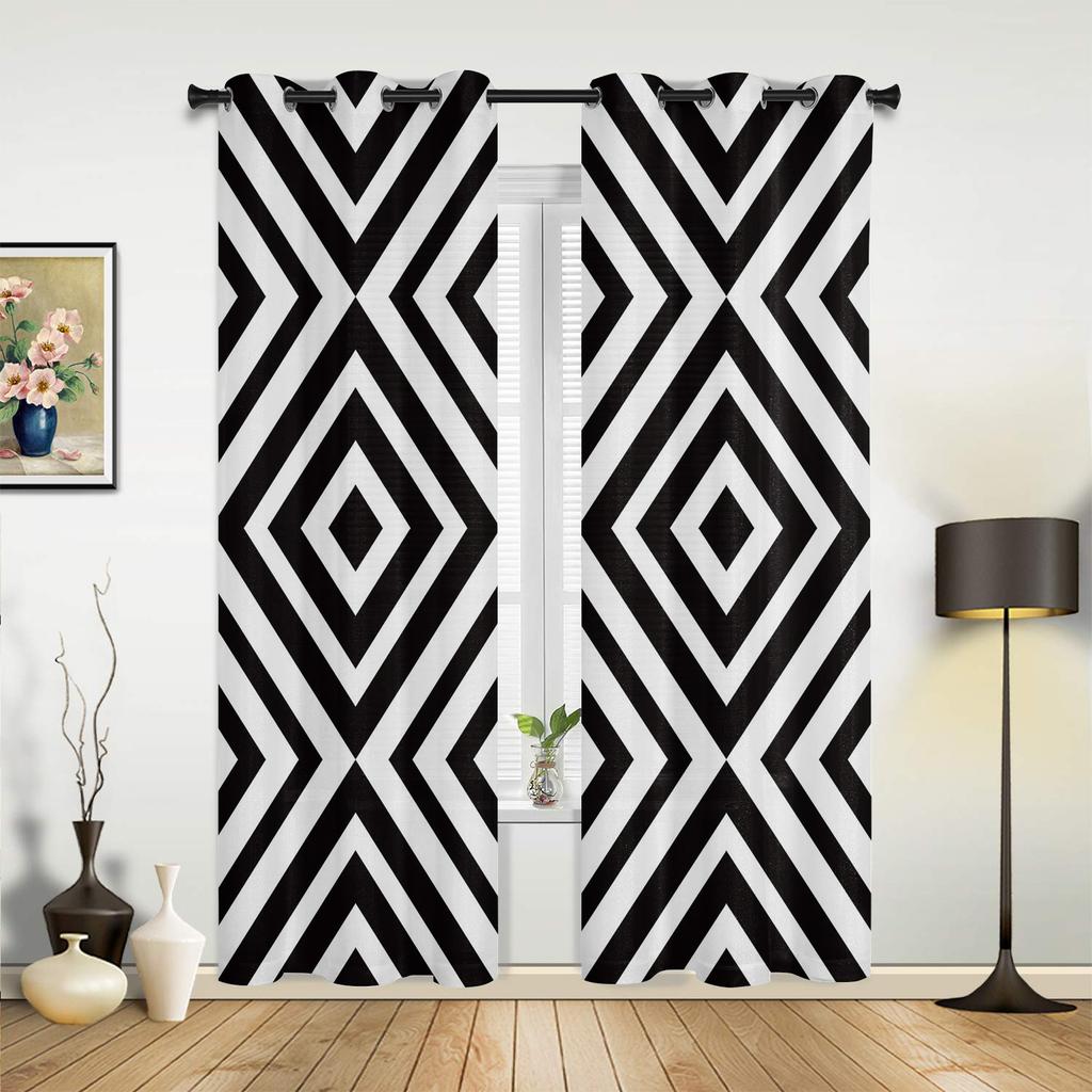 Modern Window Curtains for Living Room Abstract Geometric White Black Curtains for Child Bedroom Kitchen Decor Blinds Drapes