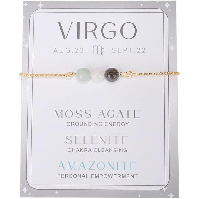 COLORFUL BLING Zodiac Bead Bracelets Healing Crystal 12 Constellation Natural Stone Chakra Stretch Adjustable Bracelets Birthstone Anxiety Relief