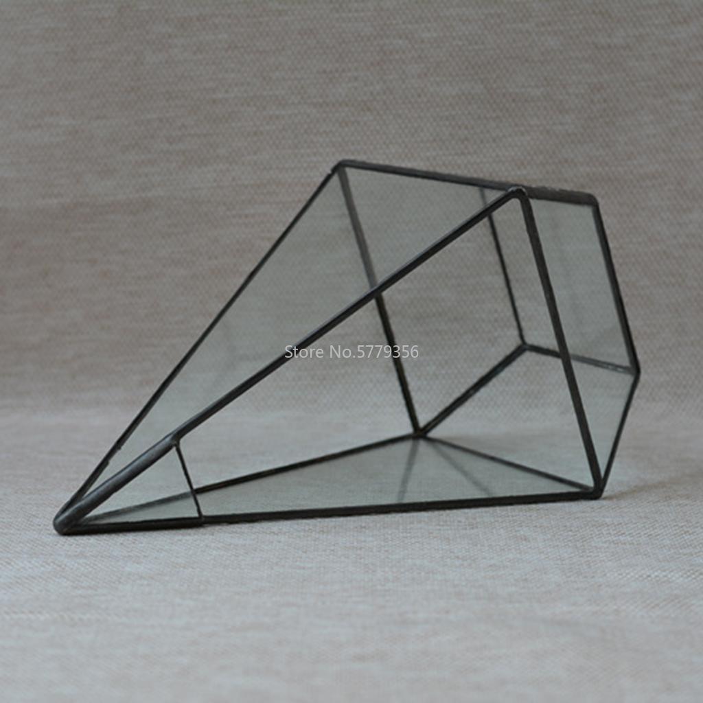 Piramidale Vetro Geometrico Terrario Scatola da Tavolo Vaso per Succulente Regalo Nero