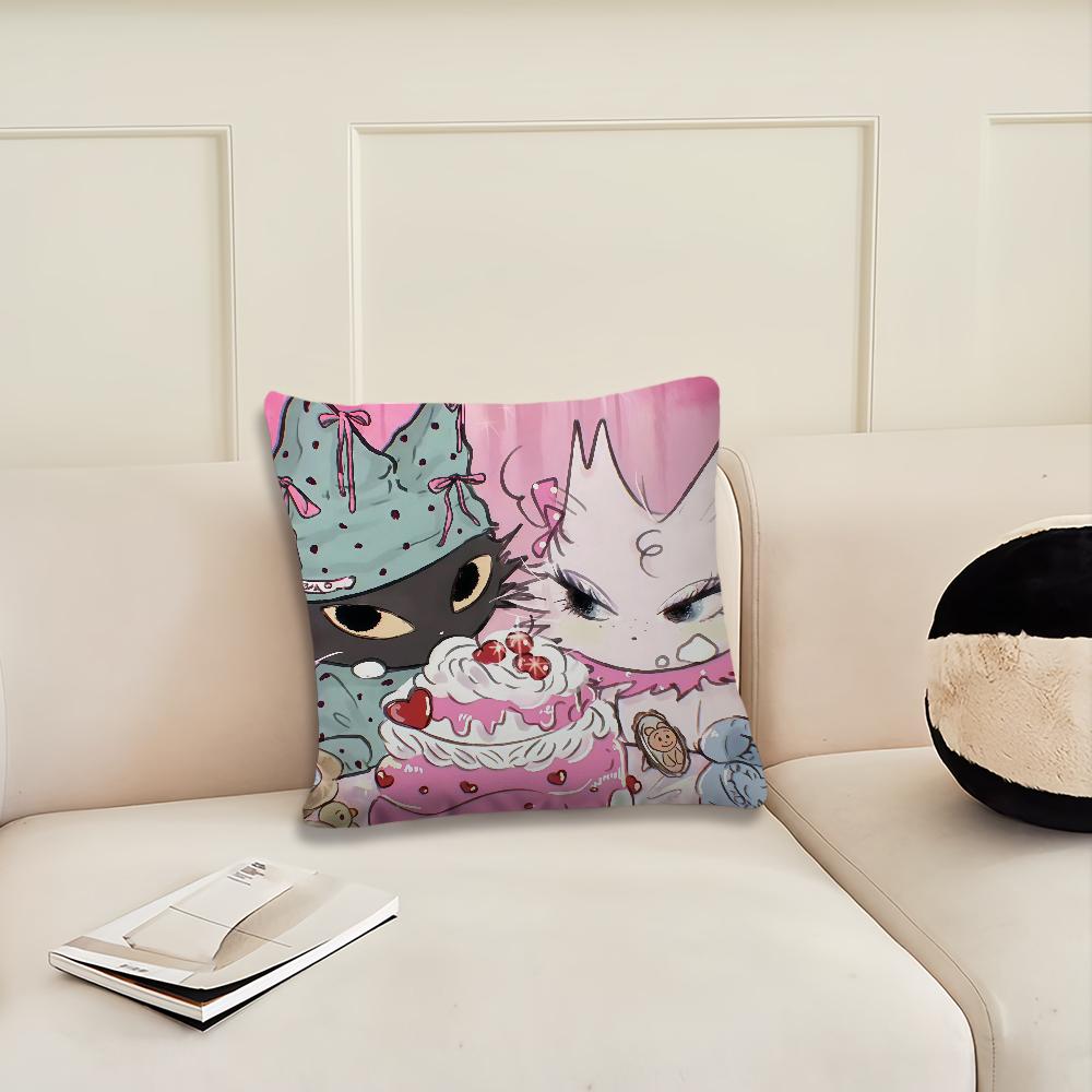 Cartoon Angel Black and White Cat cushion cover Pillow Cover Decoration Room Home Sofa living Office Car Nordic Simplicity
