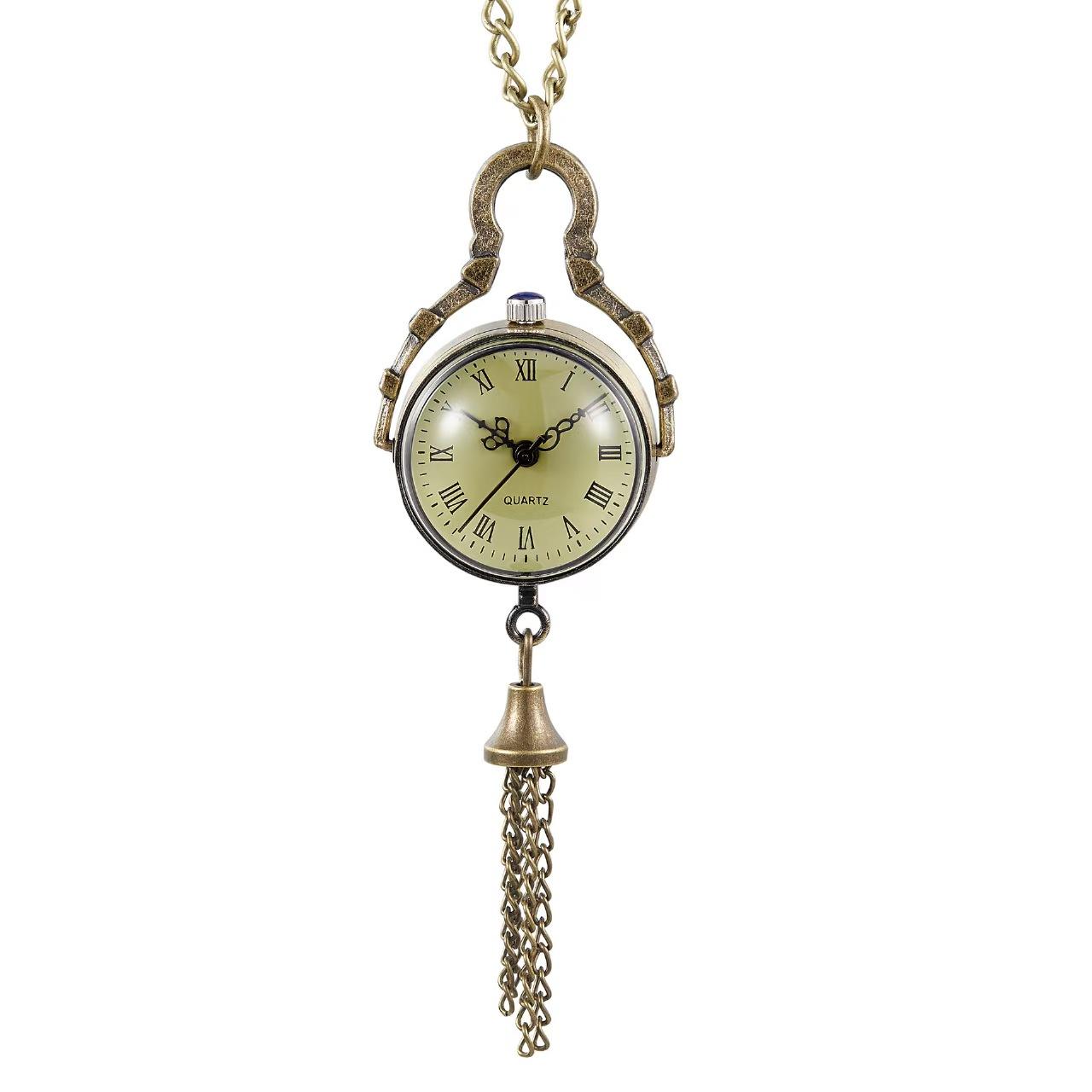 

Retro Bronze Steampunk Wind Chime Quartz Pocket Watch Necklace Pendant Clock Chain Men s And Women s Chain Gift бронзовий
