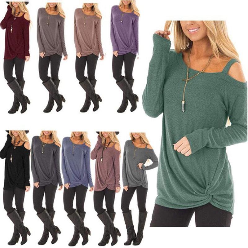 Elegant Women Off One Shoulder Long Sleeve T Shirt Stylish Casual Blouse Tunic Top
