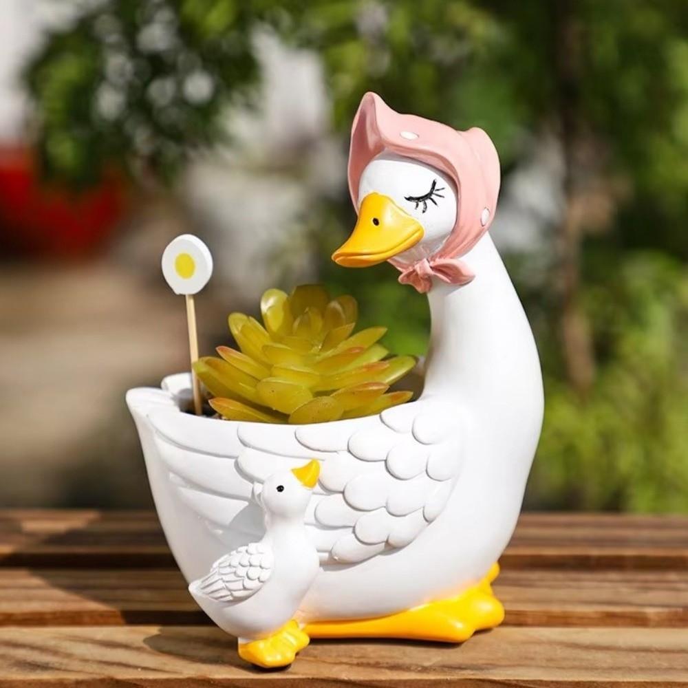 Drainage Hole Goose Planter Pot Cartoon Animal Flower Pot Adorable Goose Planters  Office