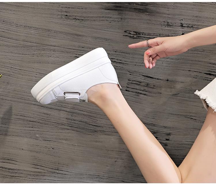 Women's 2025 Spring/Summer White Slip-On Hidden Heel Sneakers: Korean Style Casual Loafers