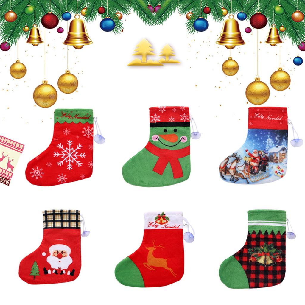 Christmas Stocking Decoration Snowman Small Bell Christmas Eve Children's Candy Gift Bag 6pc