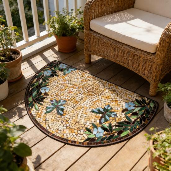 Floor Mat Semi-Circular Design 3D Illusion Rug Non-Slip Decorative Door Mat Entryway Living Room Bedroom Fade-Resistant Area Rug