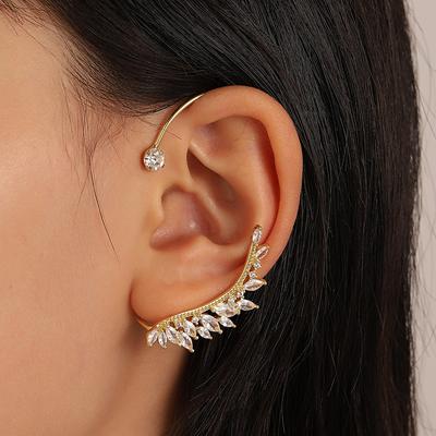 Simple Geometric Leaf Ear Cuff For Women Zircon Auricle Clip Ins Style Temperament Trendy Girl Jewelry