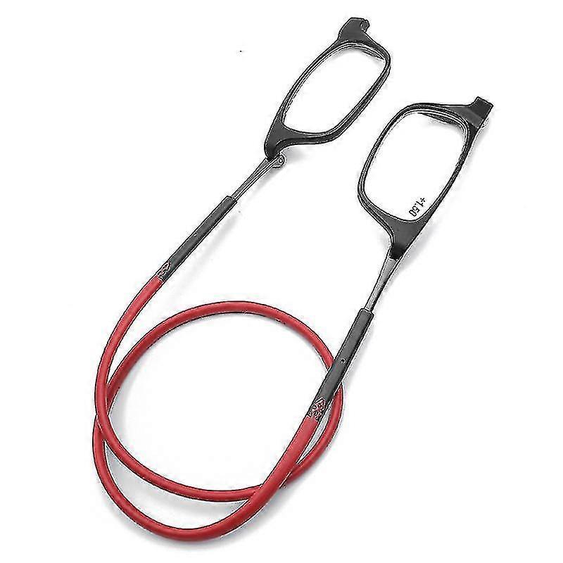 Reading Glasses High-grade Tr Magnetic Absorption Hanging Neck Funky Readers Glasses-2.5 Magnification-Red