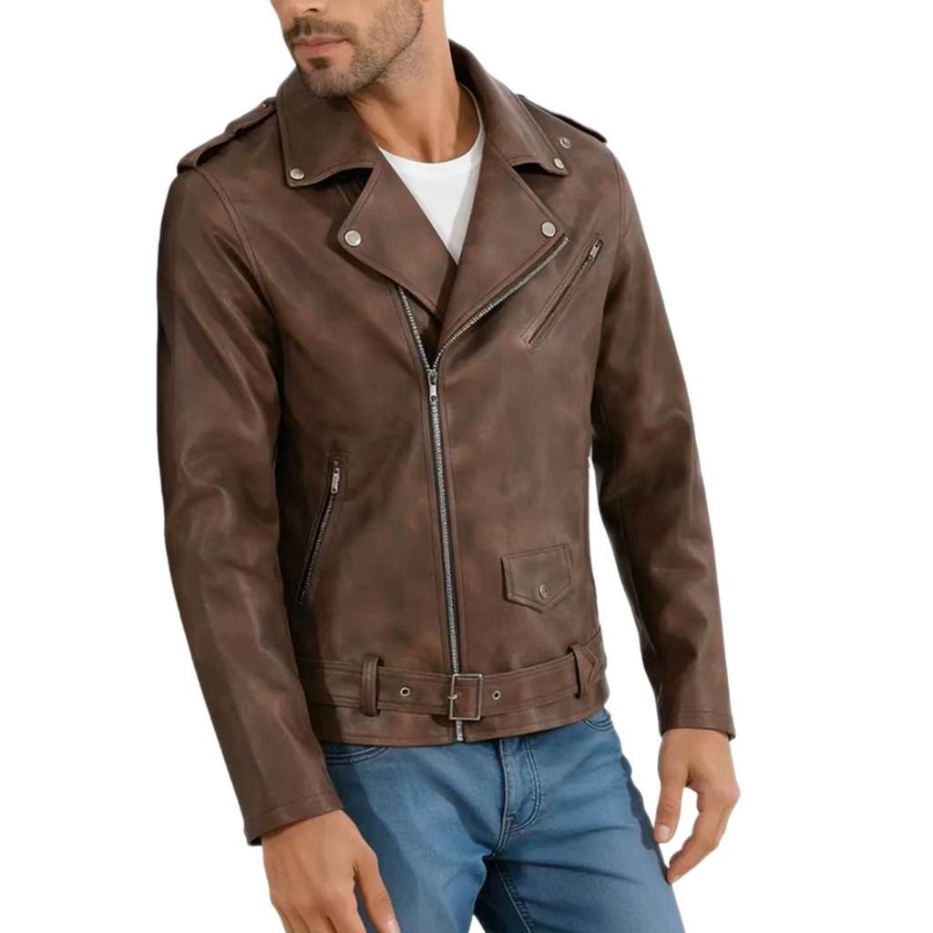 New European and American locomotive style men's PU leather jacket spring and autumn slim stand-up collar zipper men's wallet