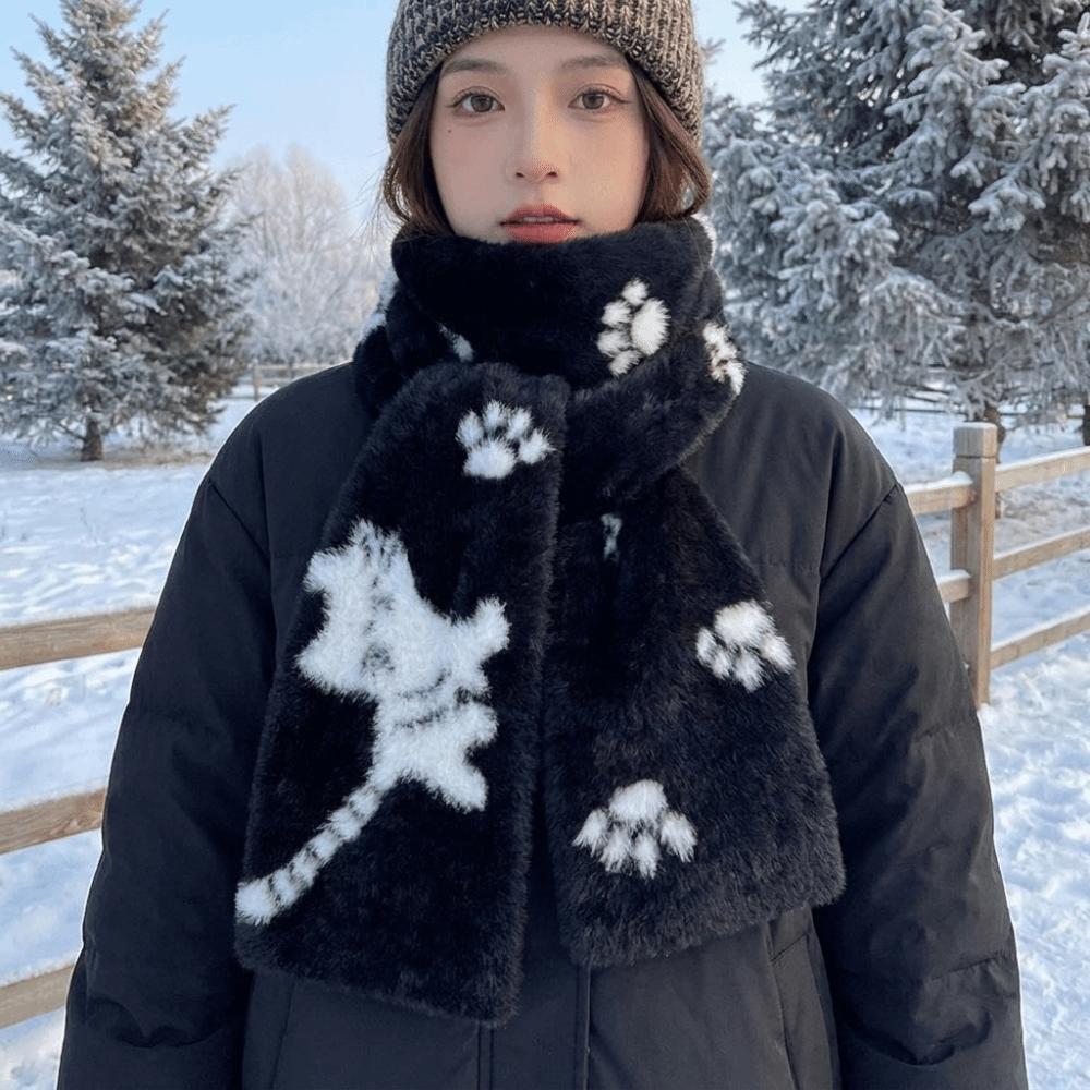 Soft Guitar Cats Scarf Double Sided Long Plush Muffler Fashion Winter Scarf Autumn Winter