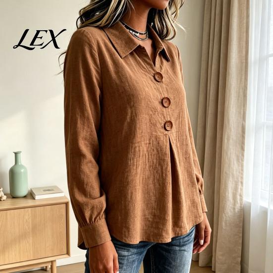 Lightweight Breathable Tops Women Button Down Shirt Blouse, Long Sleeve V Neck Loose Flowy Wrinkle Resistant Soft Skin Friendly Tunic Shirt,