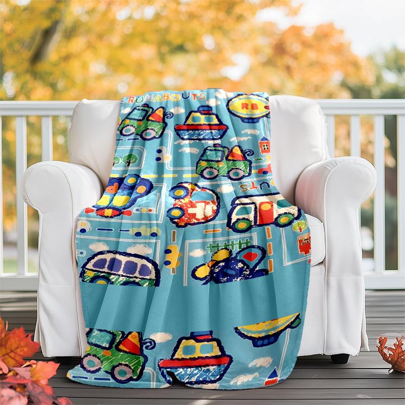 Cute Cars Theme Printed Blanket - Perfect for Couch, Bed, Travel & Outdoor Use | Machine Washable, Cozy & Durable.