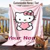 Custom Text Flannel Throw Blanket, Lightweight Cozy Bed Sofa BlanketHello Kitty