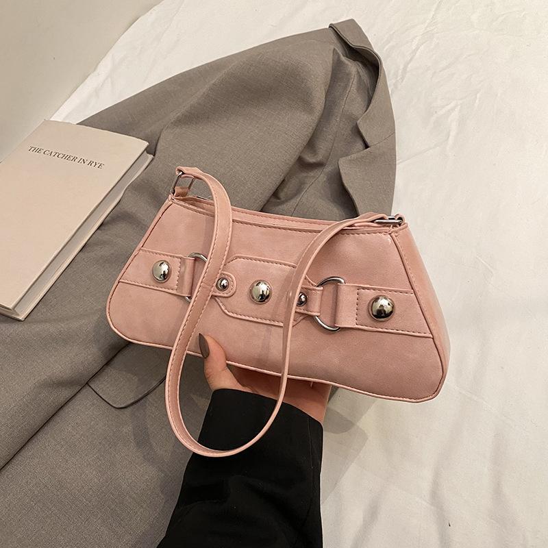 

Bag Women 2025 New Fashion Retro Spice Girl Underarm Locomotive Bag Niche Design Premium Baguette Shoulder Bag розовый