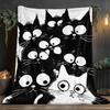 1pc Ultra-Soft Lightweight Flannel Blanket with Playful Black & White Cat Design - Cozy Warm All-Season Throw for Camping, Trave