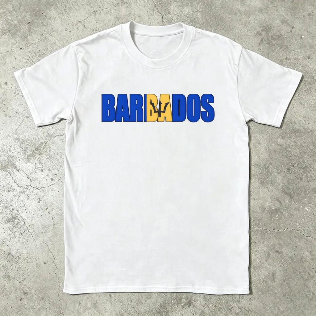 Men T-Shirts Barbados Flag Barbadian Country Map Amazing Pure Cotton Tees Short Sleeve T Shirt Round Collar Clothing 4XL 5XL